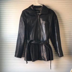 Kenneth Cole Reaction Vintage Leather Jacket with Tie Front